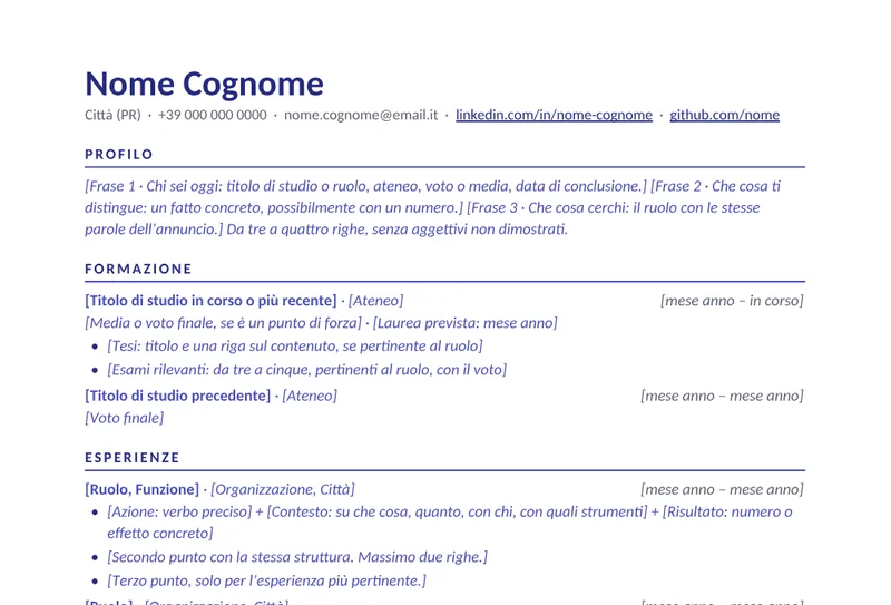 Metà pagina del modello Word Guidato